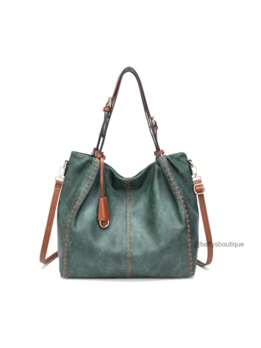 PU Leather Hobo Shoulder Bag Bucket Tote Rivet Detail Purse